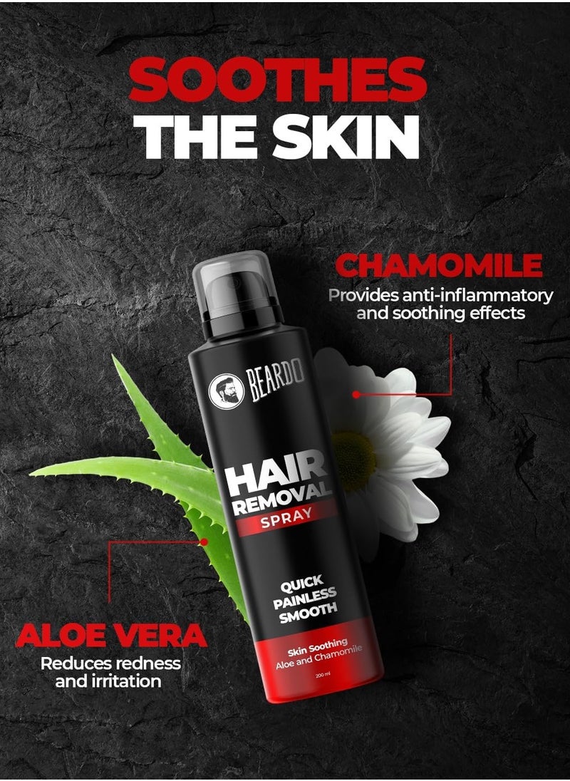BEARDO - Beardo Hair Removal Spray For Men, 200 ml | Long Lasting Smoothness | Skin Soothing Aloe & Chamomile | Quick & Painless Hair Removal in 8 minutes | - Image 1