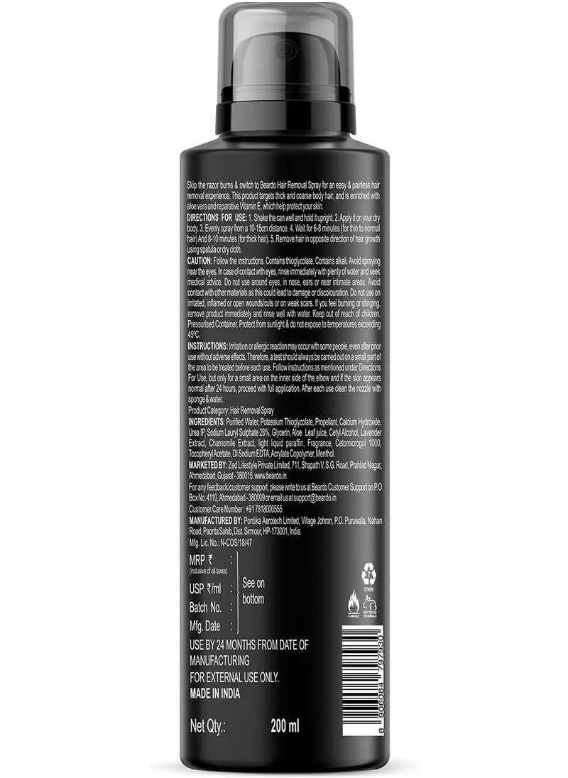 BEARDO - Beardo Hair Removal Spray For Men, 200 ml | Long Lasting Smoothness | Skin Soothing Aloe & Chamomile | Quick & Painless Hair Removal in 8 minutes | - Image 1