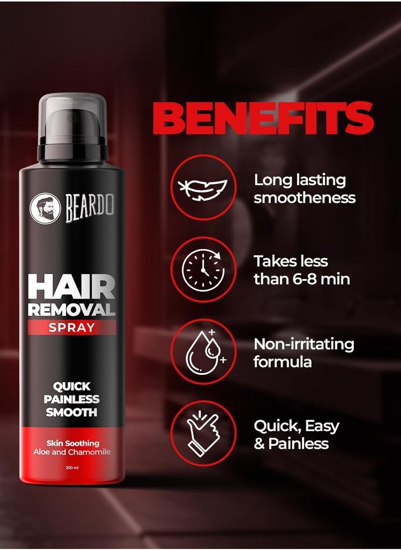 BEARDO - Beardo Hair Removal Spray For Men, 200 ml | Long Lasting Smoothness | Skin Soothing Aloe & Chamomile | Quick & Painless Hair Removal in 8 minutes | - Image 1