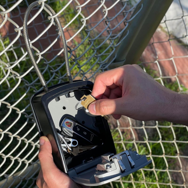 Iron Lock ® Key Lock Box Portable with Cable Shackle & Wall Mount – Waterproof Heavy Duty Metal Lock Box for Keys with 4-Digit Combination Code on Door Knob, Fence, Pipe or Gate (Grey, XXL) - Image 3