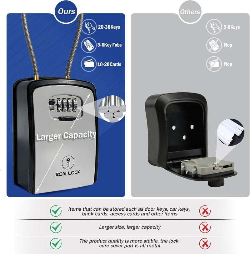 Iron Lock ® Key Lock Box Portable with Cable Shackle & Wall Mount – Waterproof Heavy Duty Metal Lock Box for Keys with 4-Digit Combination Code on Door Knob, Fence, Pipe or Gate (Grey, XXL) - Image 2