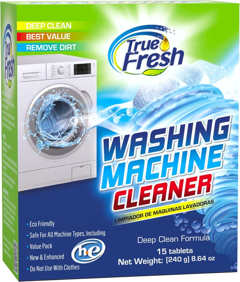 True Fresh Washing Machine Cleaner Tablets, 15 Solid Deep Cleaning Tablet, Finally Clean All Washers Machines Including HE Front Loader Top Load - Image 1