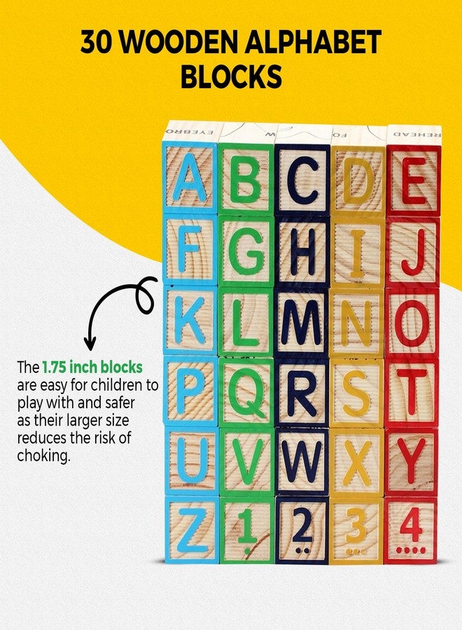 CHH Wooden Alphabet Blocks | 30 Pieces Montessori Blocks with Letters, Numbers, Symbols and Sign Language | Wooden Building Blocks for Kids and Toddlers 3+ - Image 4