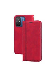 HuHa Case Cover For Xiaomi Redmi 12C/11A 4G Global/Poco C55 Frosted Business Magnetic Horizontal Flip PU Phone Case Red 
