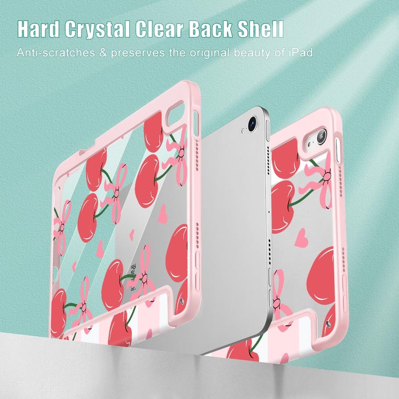 Mektron Printed Case for iPad mini 7 (A17 Pro) 2024/ Mini 6 2021, iPad mini 7th/6th Generation 8.3-inch Liquid Retina Display Cover, Buit in Pencil Holder with Clear Back Shell, Cherries Bows C353 - Image 4