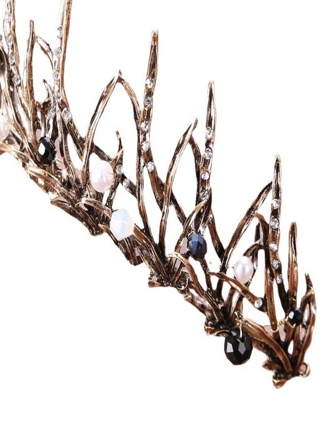 HPMAISON Women Black Hair Crown Vintage Wedding Tiaras Gothic Elf Headpiece Fancy Dress Headband for Bridal Carnival Prom Halloween Birthday Christmas Party Costume Accessories - Image 5