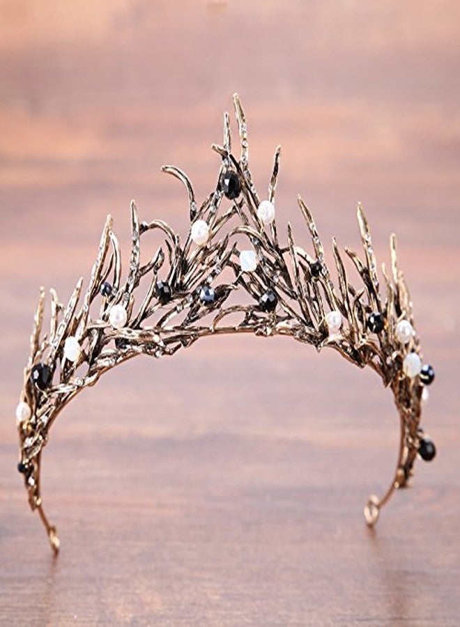 HPMAISON Women Black Hair Crown Vintage Wedding Tiaras Gothic Elf Headpiece Fancy Dress Headband for Bridal Carnival Prom Halloween Birthday Christmas Party Costume Accessories - Image 3