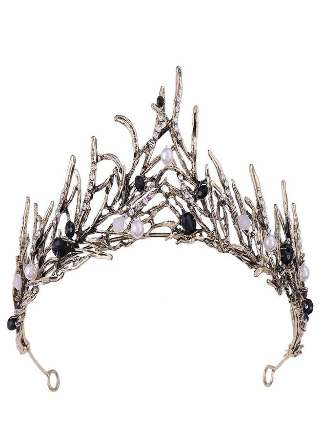 HPMAISON Women Black Hair Crown Vintage Wedding Tiaras Gothic Elf Headpiece Fancy Dress Headband for Bridal Carnival Prom Halloween Birthday Christmas Party Costume Accessories - Image 1