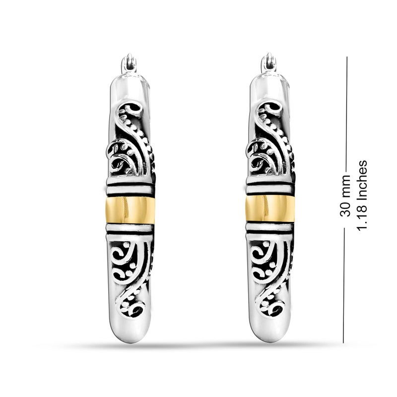 LeCalla 925 Sterling Silver Bali-Style Hoop Earrings Jewelry Oval Lightweight Antique Bali Hoop Earrings for Women - 30MM - Image 5
