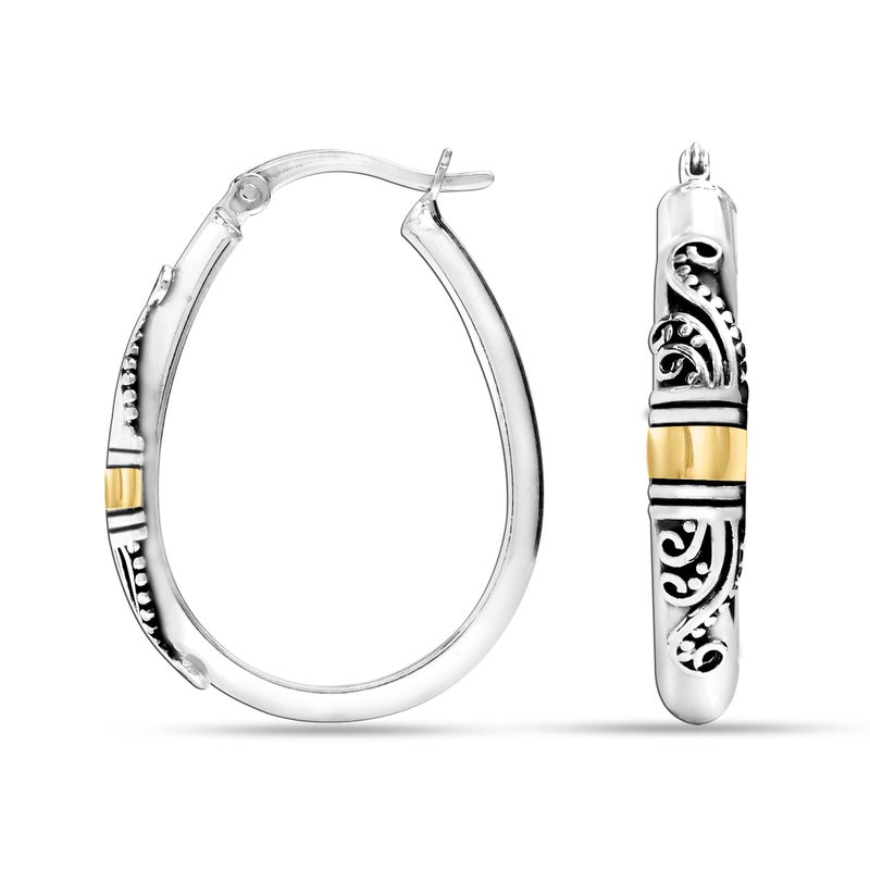 LeCalla 925 Sterling Silver Bali-Style Hoop Earrings Jewelry Oval Lightweight Antique Bali Hoop Earrings for Women - 30MM - Image 1