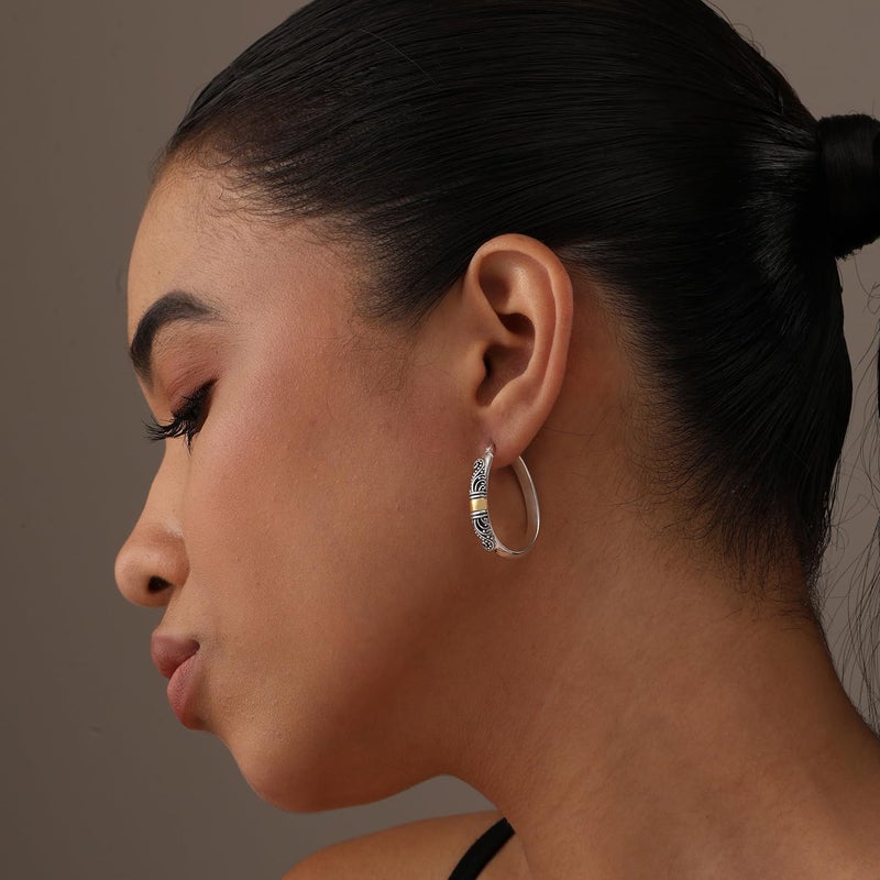 LeCalla 925 Sterling Silver Bali-Style Hoop Earrings Jewelry Oval Lightweight Antique Bali Hoop Earrings for Women - 30MM - Image 4