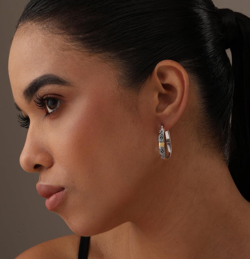 LeCalla 925 Sterling Silver Bali-Style Hoop Earrings Jewelry Oval Lightweight Antique Bali Hoop Earrings for Women - 30MM - Image 2