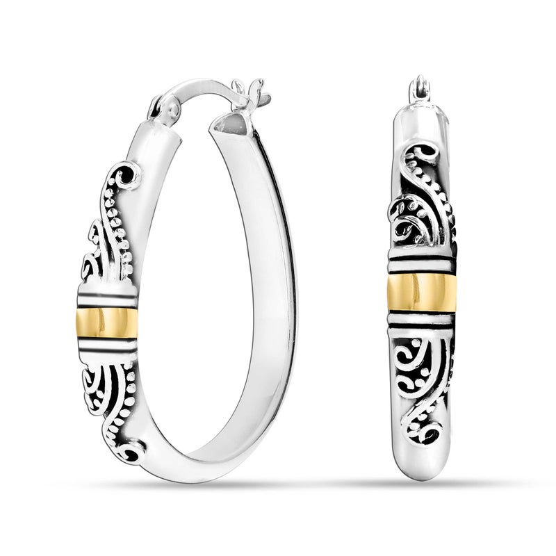 LeCalla 925 Sterling Silver Bali-Style Hoop Earrings Jewelry Oval Lightweight Antique Bali Hoop Earrings for Women - 30MM - Image 3