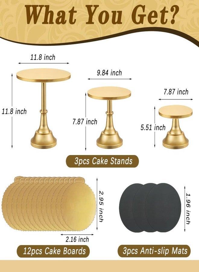 Kvittra 3 Pcs Cake Stand with 20Pcs Cakeboard Round, Cake Stand Set Disc Diameter 8" 10" 12", Perfect Dessert Table Display Set, Cupcake&Cake Stands for Party, Wedding, Birthday (Gold) - Image 3
