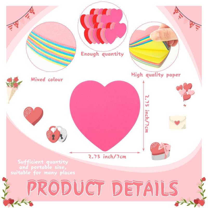 BBTO 720 Sheets Valentine's Day Heart Shaped Sticky Memo Notes Funny Self Stick 3 x 3 Inch Colorful Cute Note Pads Easy to Post DIY Cutouts Decorations for Galentines Office Home(Elegant Colors) - Image 2