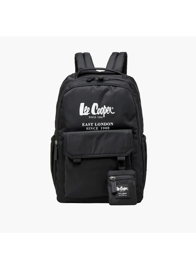 Lee Cooper Women Logo Print Backpack with Zip Closure and Attached Pouch - 45x14x30 cm