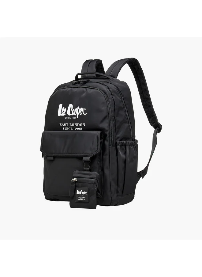 Lee Cooper Women Logo Print Backpack with Zip Closure and Attached Pouch - 45x14x30 cm