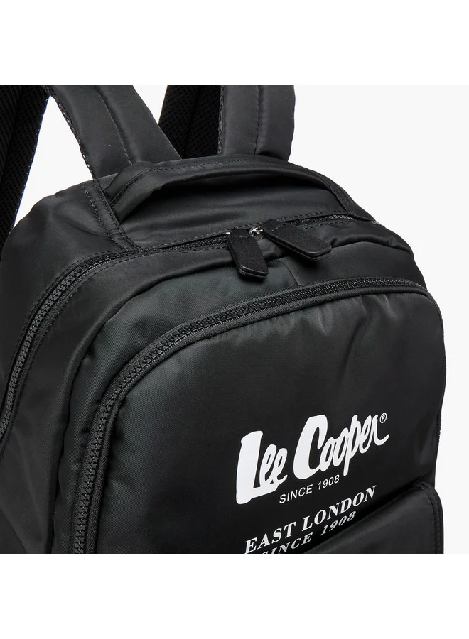 Lee Cooper Women Logo Print Backpack with Zip Closure and Attached Pouch - 45x14x30 cm