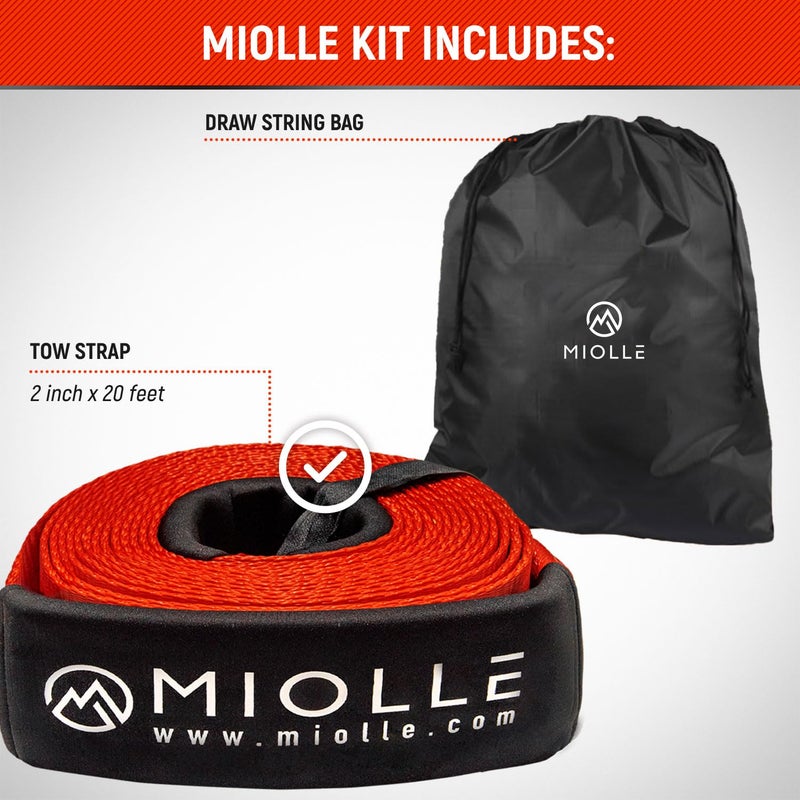 MiolleGear Tow Strap 3â€x20â€™- 33400lbs MBS (Lab Tested) Recovery Strap Kit Includes: Tow Rope, 2 D-Ring Shackles MBS-41800LBS, Storage Case - Image 3