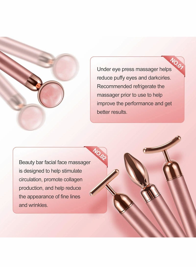 Excefore 4-in-1 Beauty Bar 24k Golden Pulse Face Massager, Electric Jade Roller Facial Massager Rose Quartz, Arm Eye Nose Massage Stone for Face Lift Anti-Aging Anti-Wrinkles Skin Tightening Face Firming - Image 4
