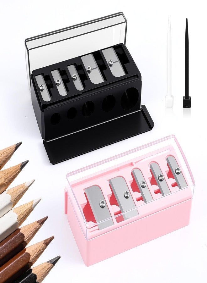 WJIAAA Pencil Sharpener Makeup, 2 Pack 5 Hole Lip Liner Sharpener for Gel Eyeliner Lipliner Cosmetic Eye Liner Pencil, Black & Pink - Image 1