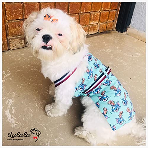 Lulala Dog Dress – 100% Cotton Sleeveless Summer Dress for Dogs and Cats, Tom and Jerry Print Vest Outfit, Lightweight Pet Clothes for Puppies (Sea-Green, 14-Inch) - Image 1
