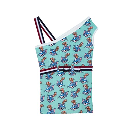 Lulala Dog Dress – 100% Cotton Sleeveless Summer Dress for Dogs and Cats, Tom and Jerry Print Vest Outfit, Lightweight Pet Clothes for Puppies (Sea-Green, 14-Inch) - Image 2