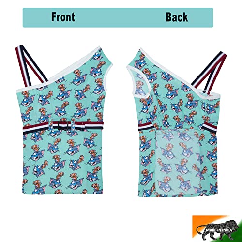 Lulala Dog Dress – 100% Cotton Sleeveless Summer Dress for Dogs and Cats, Tom and Jerry Print Vest Outfit, Lightweight Pet Clothes for Puppies (Sea-Green, 14-Inch) - Image 4