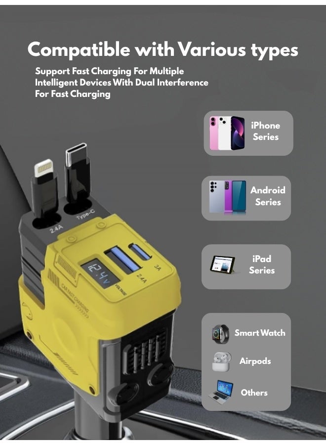 PowerDrive 4-in-1 Car Charger  Dual USB Ports + Retractable Cable  High-Speed Charging for iPhone & Android - Image 2