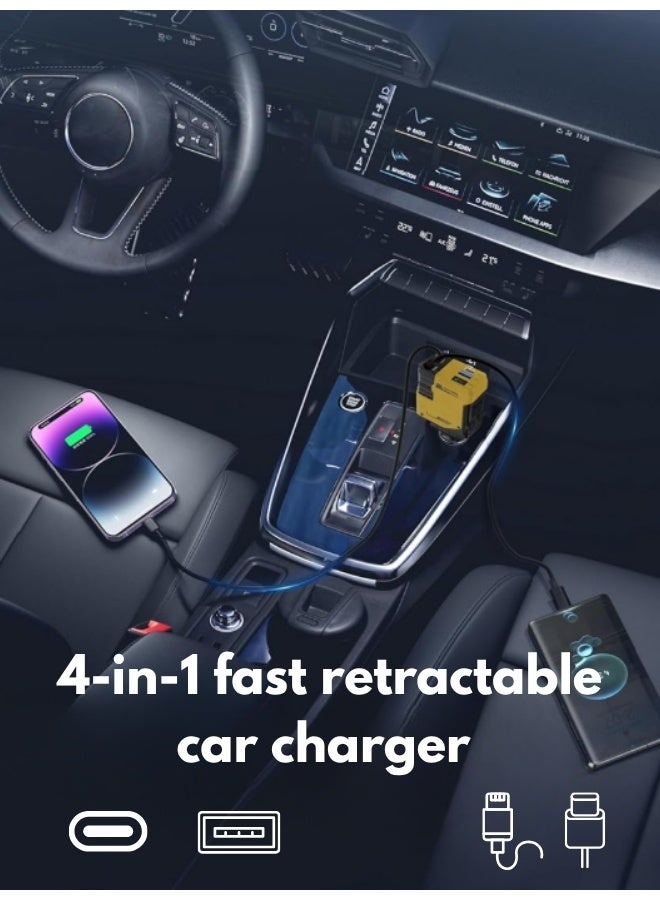 PowerDrive 4-in-1 Car Charger  Dual USB Ports + Retractable Cable  High-Speed Charging for iPhone & Android - Image 3
