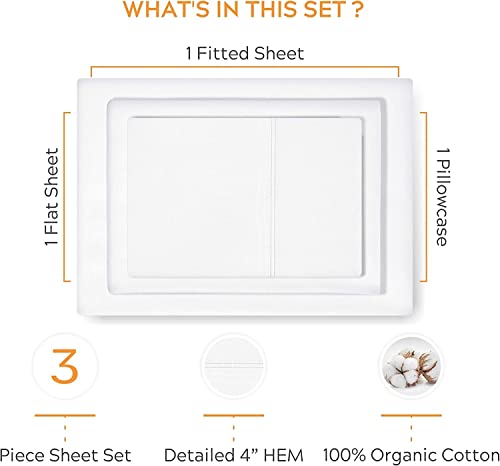 Sleep Mantra Premium 100% Organic Cotton Twin Bed Sheet Set - Soft & Cooling Percale Weave - 4 Piece Bedding Set with Deep Pocket - GOTS Certified - Breathable & Eco-Friendly (Twin, White) - Image 4
