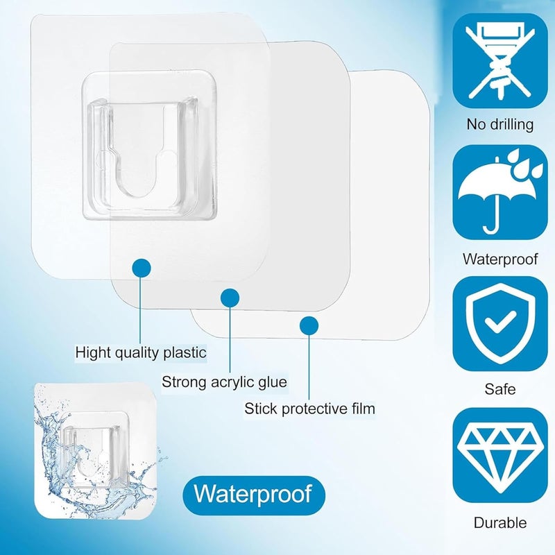 10 Pairs Double Sided Adhesive Wall Hooks - Transparent Self Mount Holder Hanger (20pcs ) - Image 4