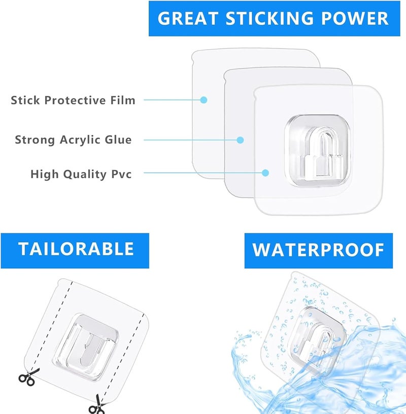 10 Pairs Double Sided Adhesive Wall Hooks - Transparent Self Mount Holder Hanger (20pcs ) - Image 2