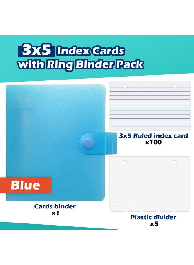 Olivo 3X5 Lined Index Cards With Ring Binder Holder And Dividers 100 Ruled Cards Blue  - Image 3