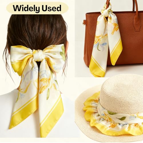 Flavizo Neck Head Scarf for Women, Satin Silk Head Scarf – 27'' Square Elegant Floral Necktie Ribbon, Hair, Neck, and Handbag Accessory - Image 4