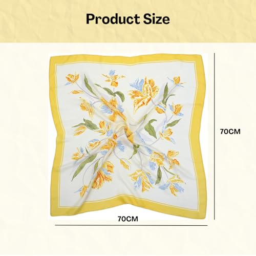 Flavizo Neck Head Scarf for Women, Satin Silk Head Scarf – 27'' Square Elegant Floral Necktie Ribbon, Hair, Neck, and Handbag Accessory - Image 2
