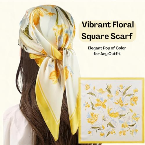 Flavizo Neck Head Scarf for Women, Satin Silk Head Scarf – 27'' Square Elegant Floral Necktie Ribbon, Hair, Neck, and Handbag Accessory - Image 3
