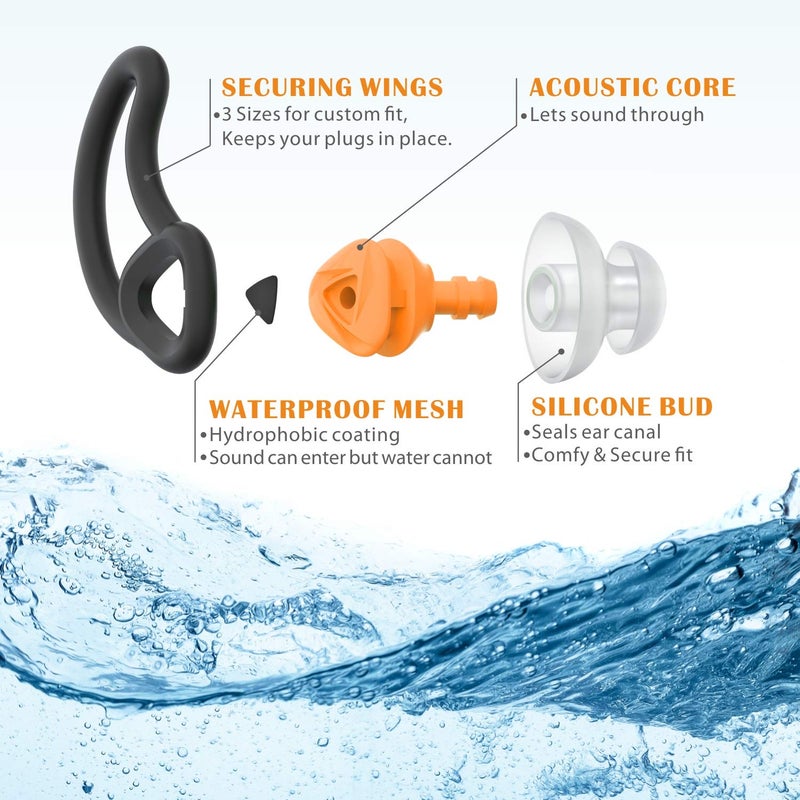 Hearprotek Ear Plugs for Swimmingâ€“2 Pairs Soft Silicone Reusable Waterproof Earplugs for Adults & Men Women, Custom Fit for Swimmers Ear, Pool, Beach, Snorkeling, Surfing, Kickboard Training(Orange) - Image 2