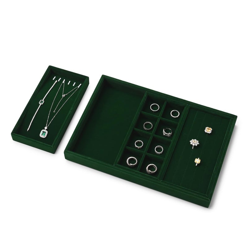 Papten 4 In 1 Velvet Jewelry Trays Jewelry Drawer Organizer Tray Stackable Jewelry Trays Necklace Bracelet Ring Earring Organizer Tray(Green) - Image 3