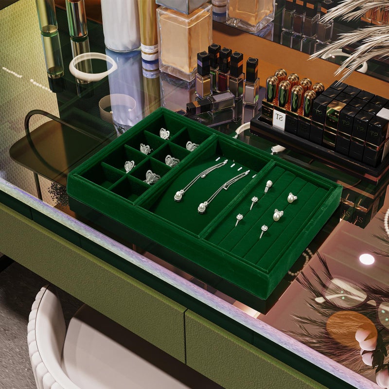 Papten 4 In 1 Velvet Jewelry Trays Jewelry Drawer Organizer Tray Stackable Jewelry Trays Necklace Bracelet Ring Earring Organizer Tray(Green) - Image 2