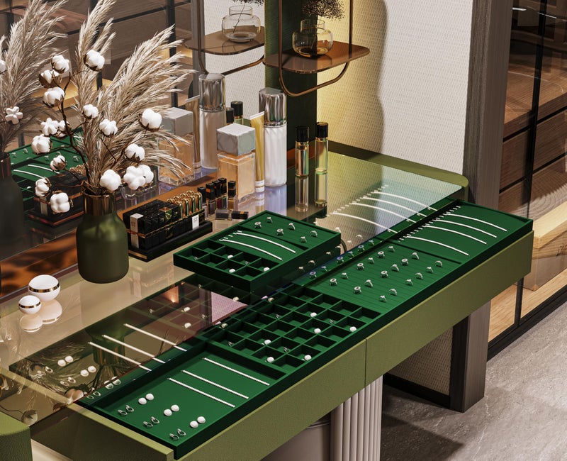 Papten 4 In 1 Velvet Jewelry Trays Jewelry Drawer Organizer Tray Stackable Jewelry Trays Necklace Bracelet Ring Earring Organizer Tray(Green) - Image 4