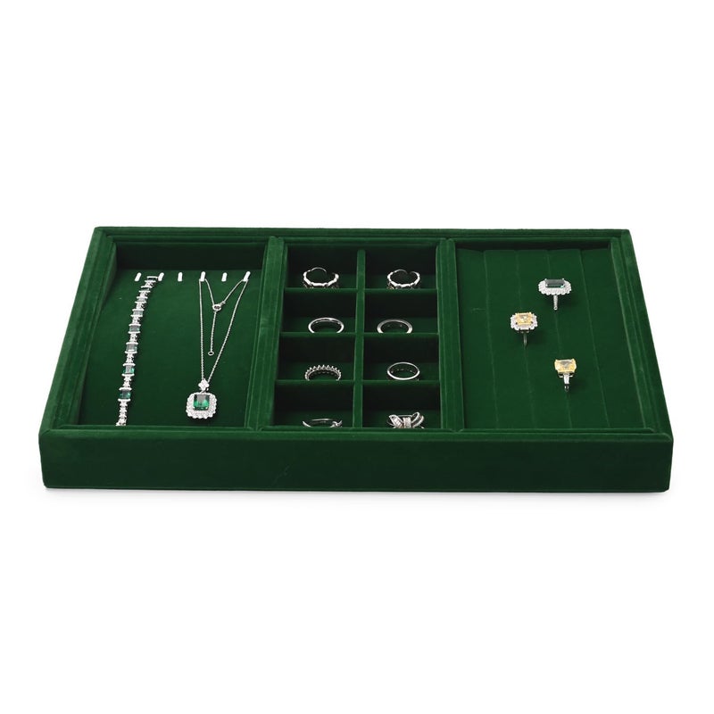 Papten 4 In 1 Velvet Jewelry Trays Jewelry Drawer Organizer Tray Stackable Jewelry Trays Necklace Bracelet Ring Earring Organizer Tray(Green) - Image 1