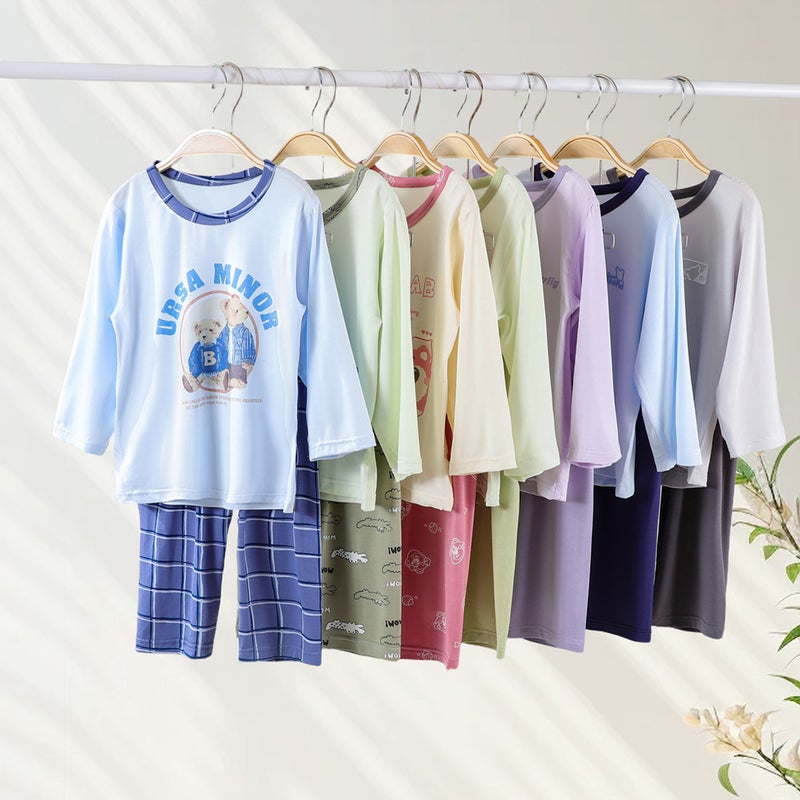 Children'S Home Clothes Suit Summer Nine-Point Sleeve Thin Sleeve Big Children'S Pajamas Set Boys' And Girls' Nine-Point Pants Air-Conditioning Clothes - Image 2