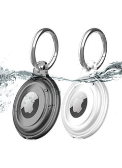 SJet 2 Pack IPX8 Waterproof AirTag Keychain Holder Case, Lightweight, Anti-Scratch, Easy Installation,Soft Full-Body Shockproof Air Tag Holder for Luggage,Keys, Dog Collar (Black+Clear)  - Image 1