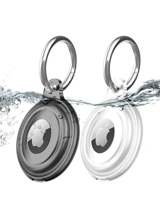 SJet 2 Pack IPX8 Waterproof AirTag Keychain Holder Case, Lightweight, Anti-Scratch, Easy Installation,Soft Full-Body Shockproof Air Tag Holder for Luggage,Keys, Dog Collar (Black+Clear) - Image 1