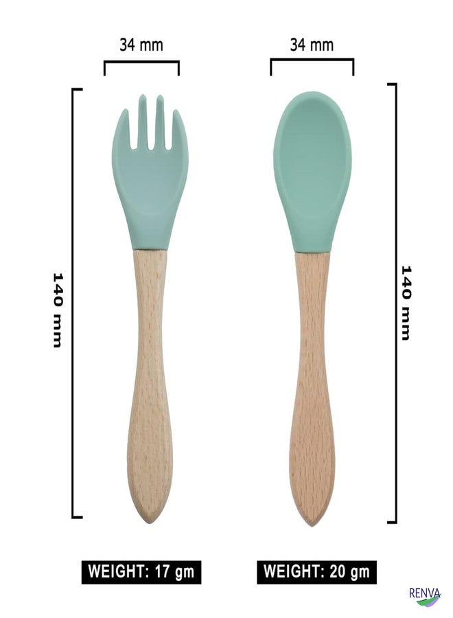 RENVA Set of 2 Silicone Baby Spoons and Forks + Suction Baby Bowls for Baby Food Feeding, Non-Toxic, Non-Slip, Dishwasher Safe.(Green, Bowl + Spoon) - Image 2