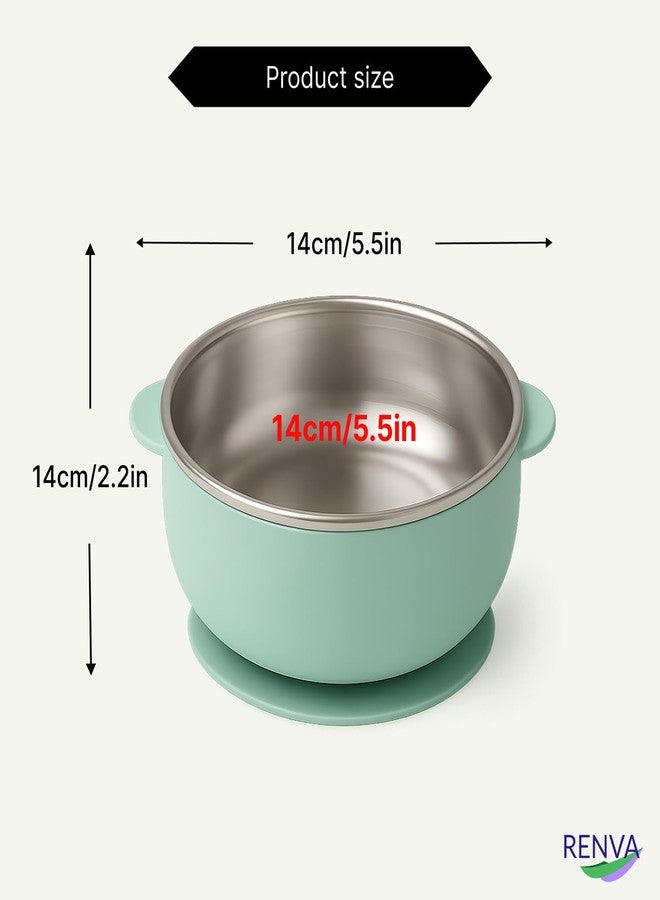 RENVA Set of 2 Silicone Baby Spoons and Forks + Suction Baby Bowls for Baby Food Feeding, Non-Toxic, Non-Slip, Dishwasher Safe.(Green, Bowl + Spoon) - Image 3