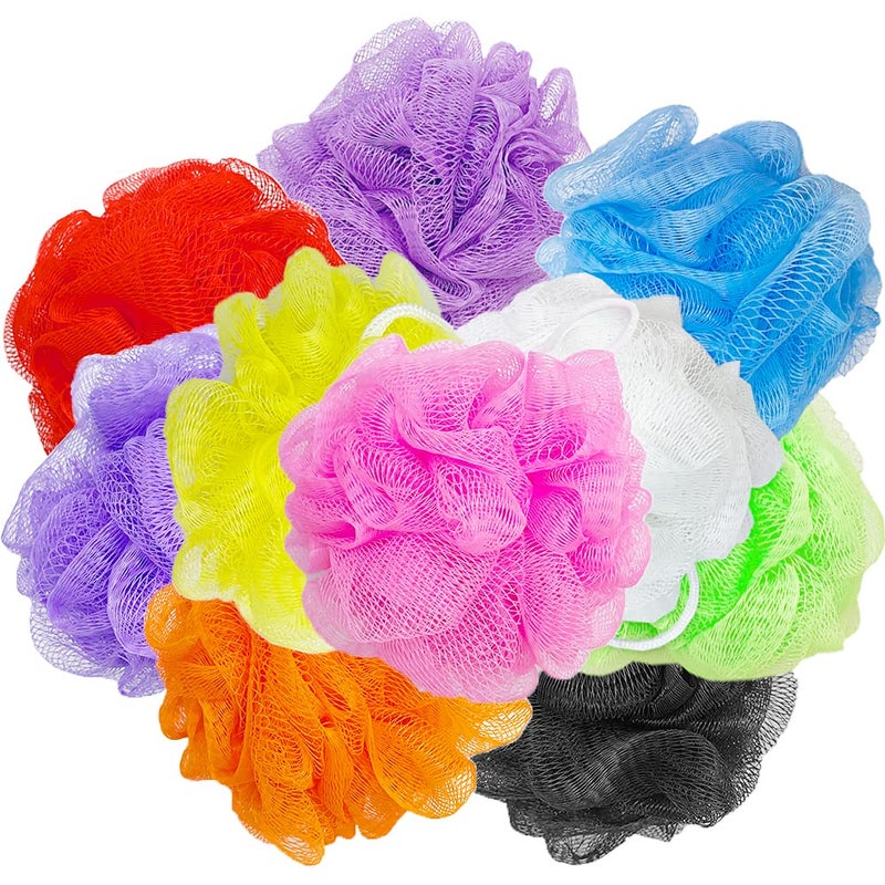 Cshangzei 10 Pcs Bath Loofah ShowerSmall Mesh Sponge Pouf Colorful Exfoliating Scrubber for Kids Women Men Body WashRandom Color