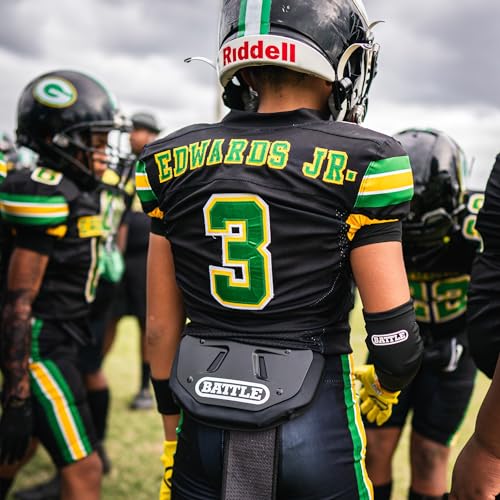 Battle Sports Football Back Plate – Hard Shell Lower Back Protector with Contoured Foam for High-Impact Protection - Youth, Black/White - Image 4