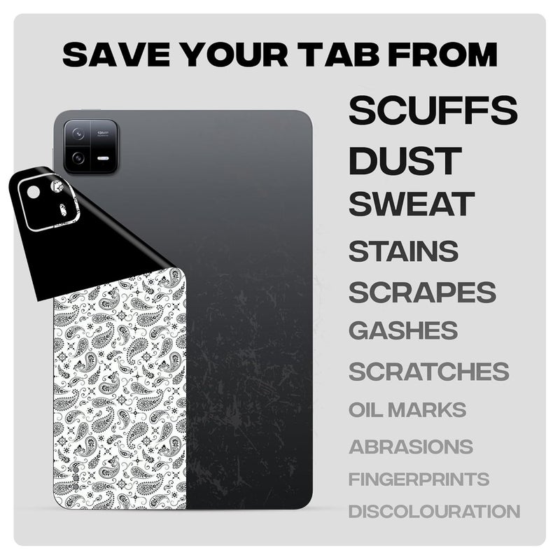 Capes Tablet Skins for Xiaomi Pad 6 | Ultra-Thin Protective Film | Anti-Scratch Vinyl Decal Skin | Not Case/Cover (White Paisley, Back Skin) - Image 3